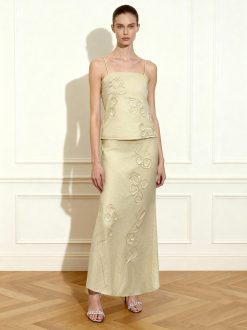 Alternative view of Linen Corded Embroidery Maxi Skirt - Natural