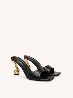 Alternative view of Hannah Faux Snakeskin Heel Mules - Black