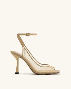Serenity Open Toe Mesh Slingback Sandals - Khaki