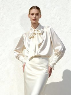 Alternative view of Ribbon Tie Balloon Sleeve Blouse - White