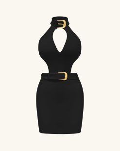 Alternative view of Gabriella Belted Cutout Halter Mini Dress - Black