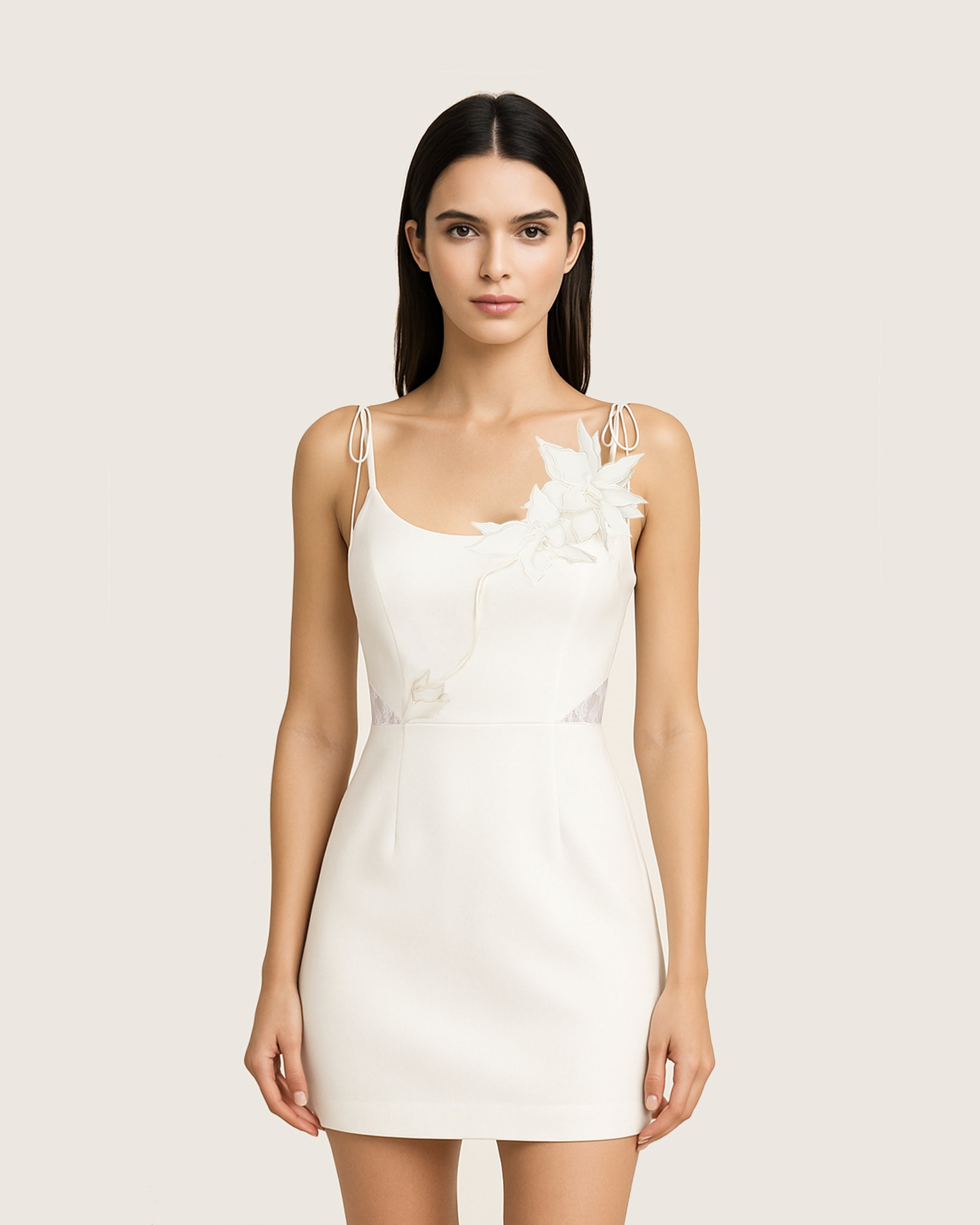 Floral Vine Tie Dress - White - Image 2
