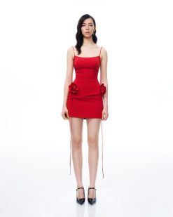 Bellamy 3D Floral Mini Dress - Red