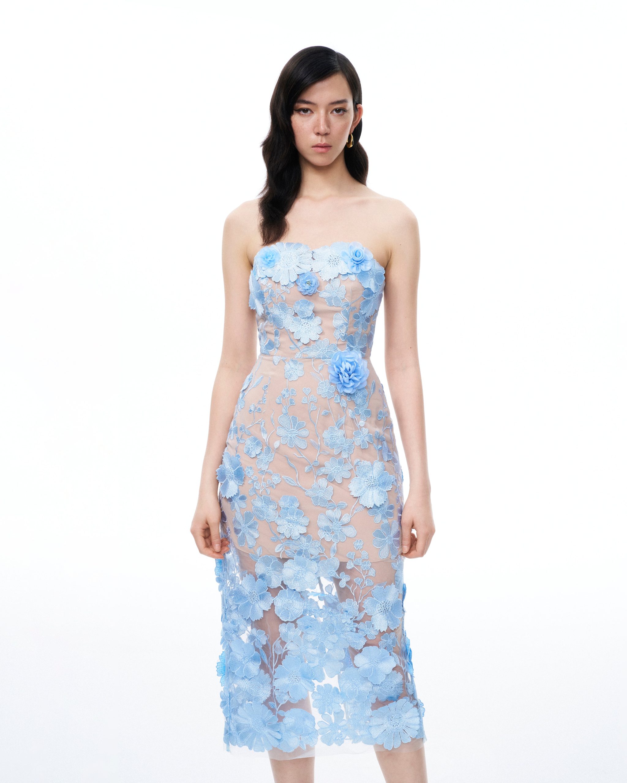 Evander 3D Floral Embroidered Maxi Dress - Blue - Image 4