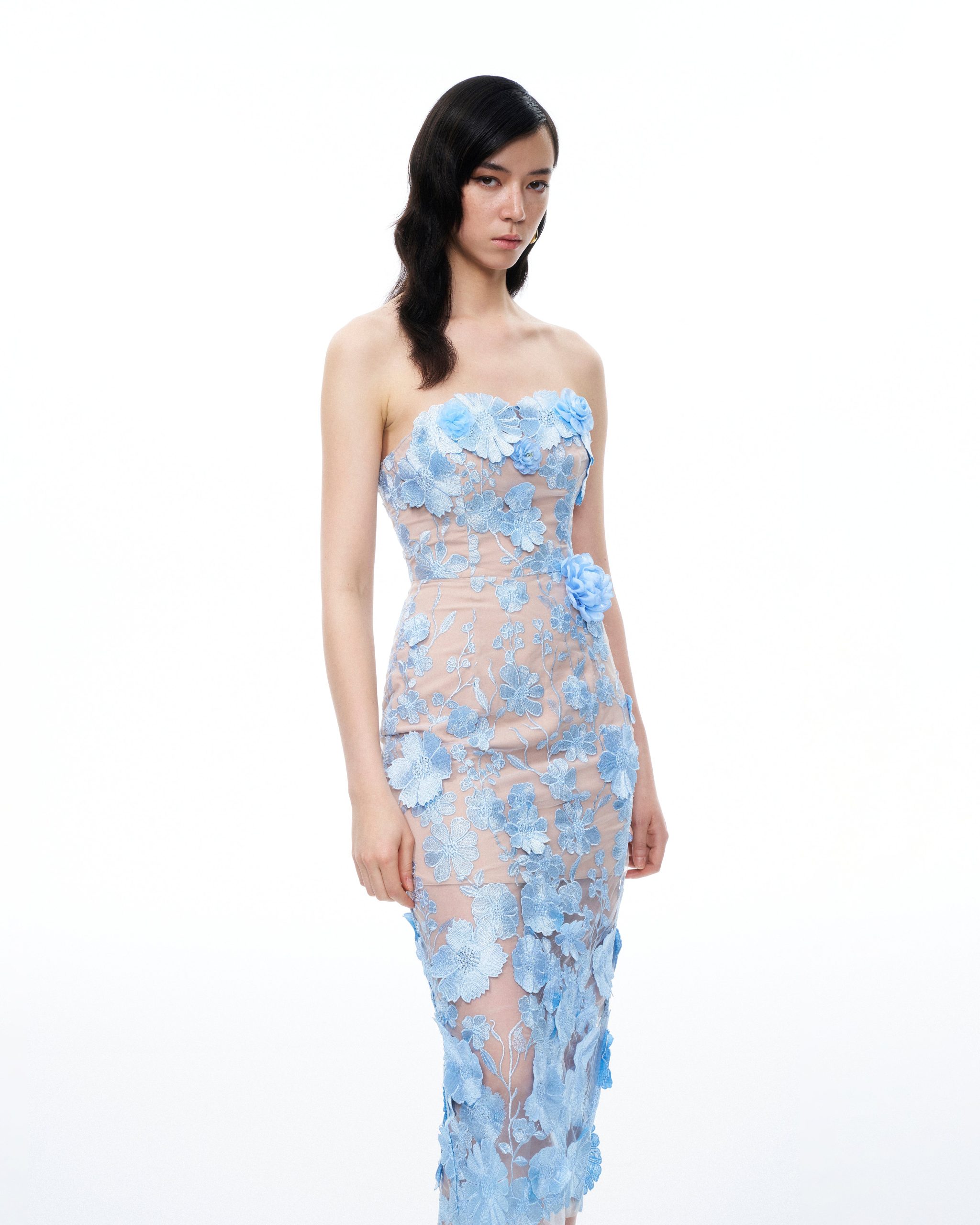 Evander 3D Floral Embroidered Maxi Dress - Blue - Image 5