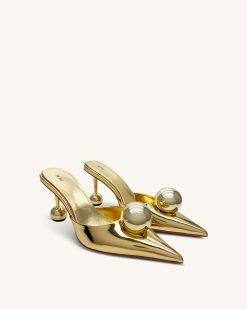 Alternative view of Sofia Sphere Heel Mules - Gold