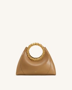 Amiya Leaf Handle Sculpture Bag - Brown