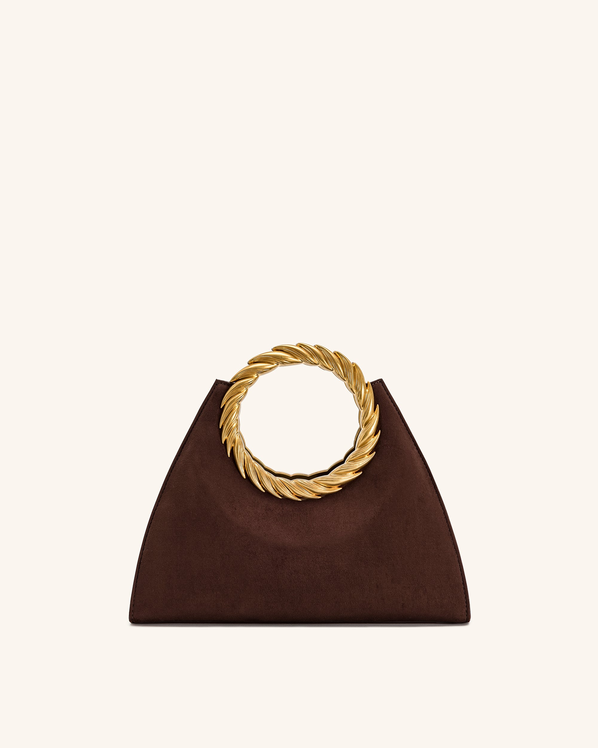 Amiya Leaf Handle Faux Suede Sculpture Bag - Mocha Brown - Image 3