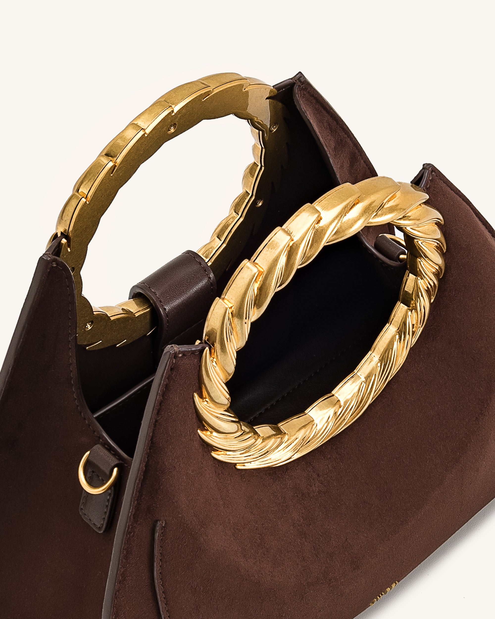 Amiya Leaf Handle Faux Suede Sculpture Bag - Mocha Brown - Image 4