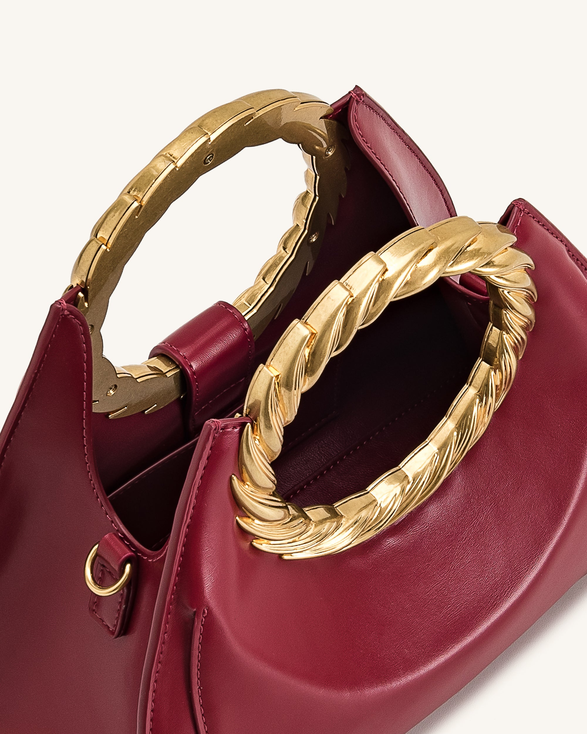 Amiya Leaf Handle Sculpture Bag - Wine Red - Image 4