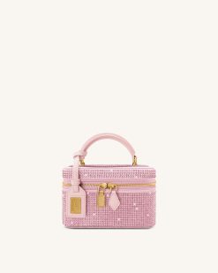Cleo Artificial Crystal Box Shape Top Handle Bag - Pink