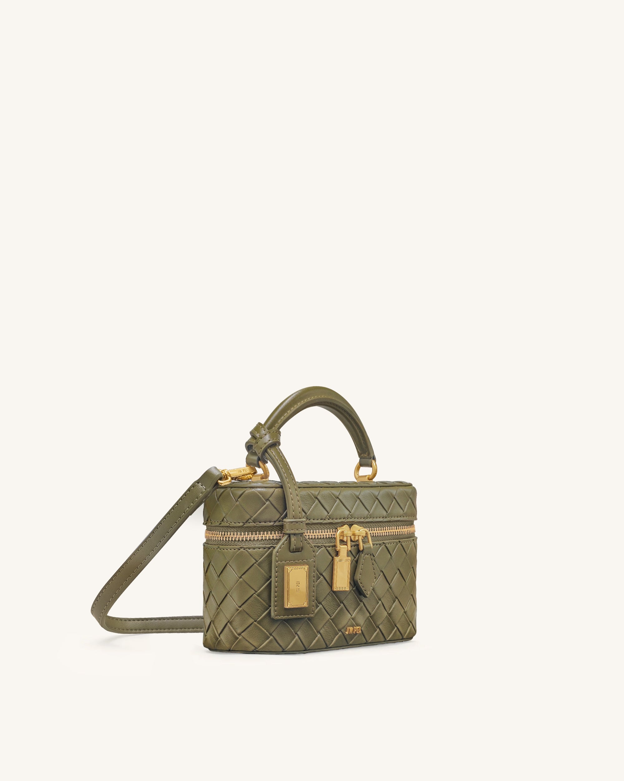 Cleo Woven Texture Box Shape Top Handle Bag - Olive Green - Image 2