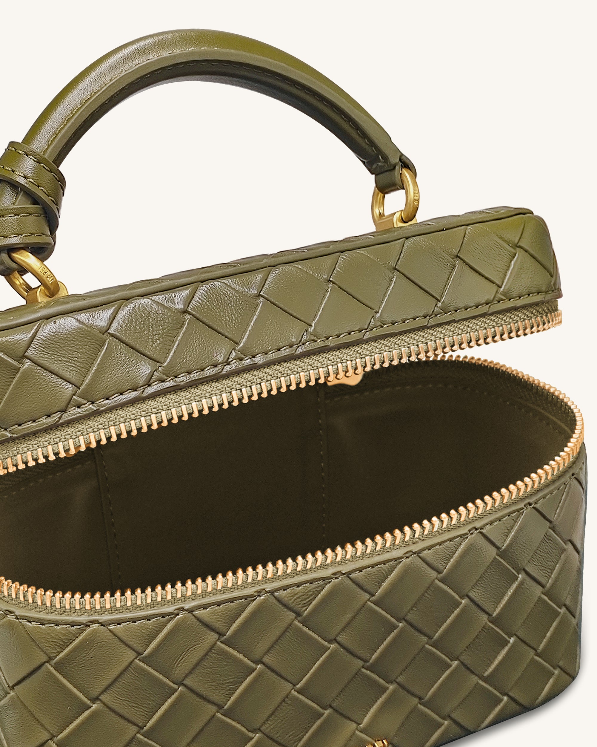 Cleo Woven Texture Box Shape Top Handle Bag - Olive Green - Image 4