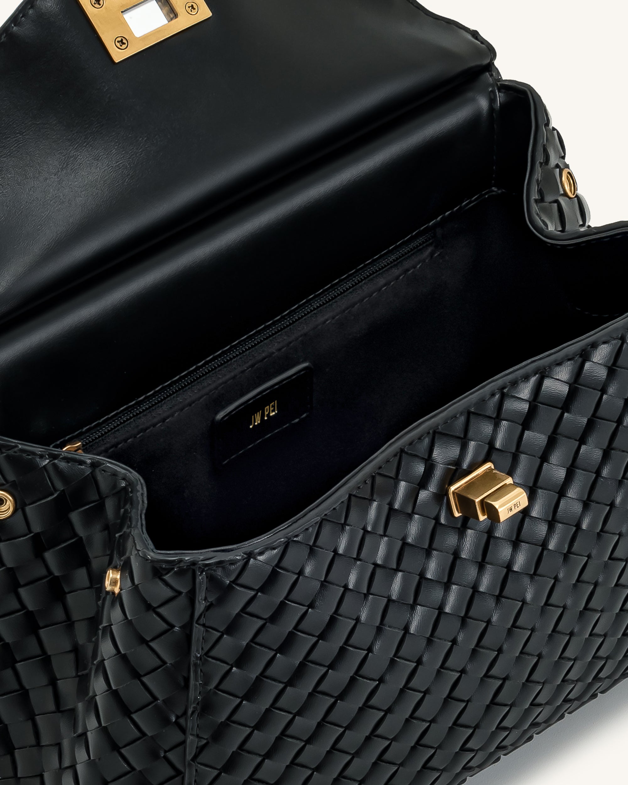 Lucia Classic Top Handle Woven Bag - Black - Image 5