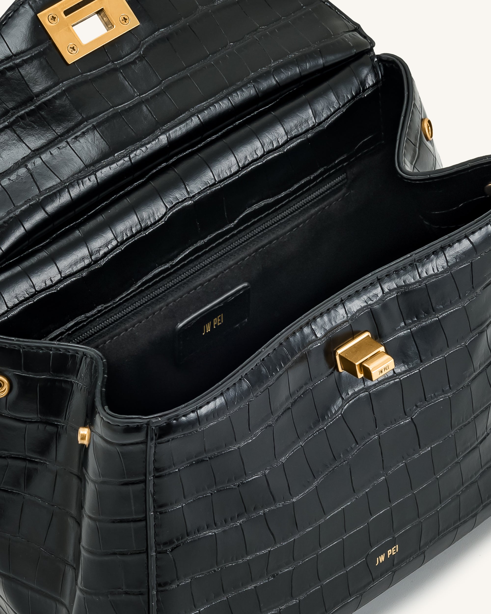 Lucia Classic Top Handbag - Black Croc - Image 4