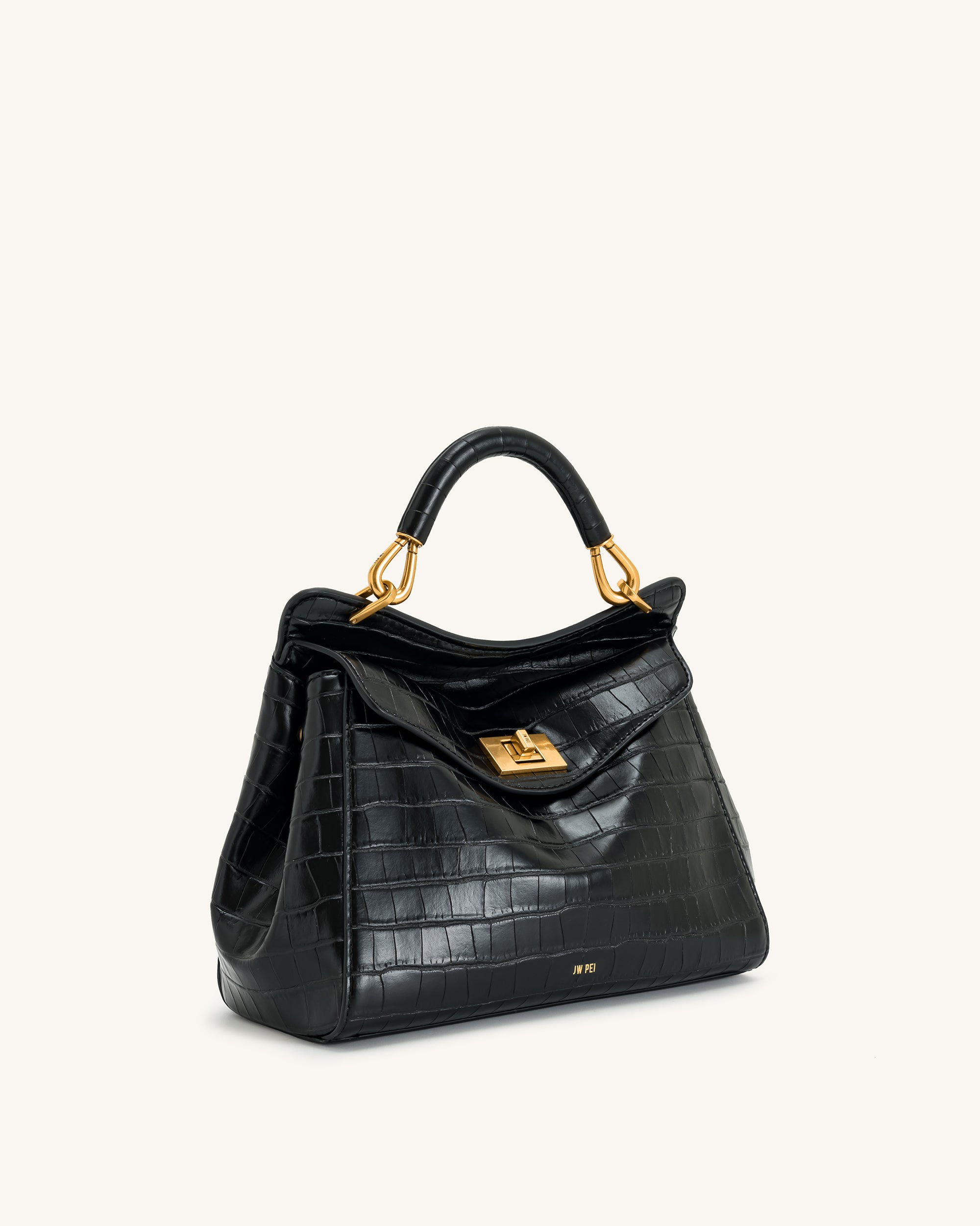 Lucia Classic Top Handbag - Black Croc - Image 2