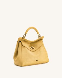Alternative view of Lucia Classic Croc-Embossed Faux Suede Top Handle Bag - Yellow
