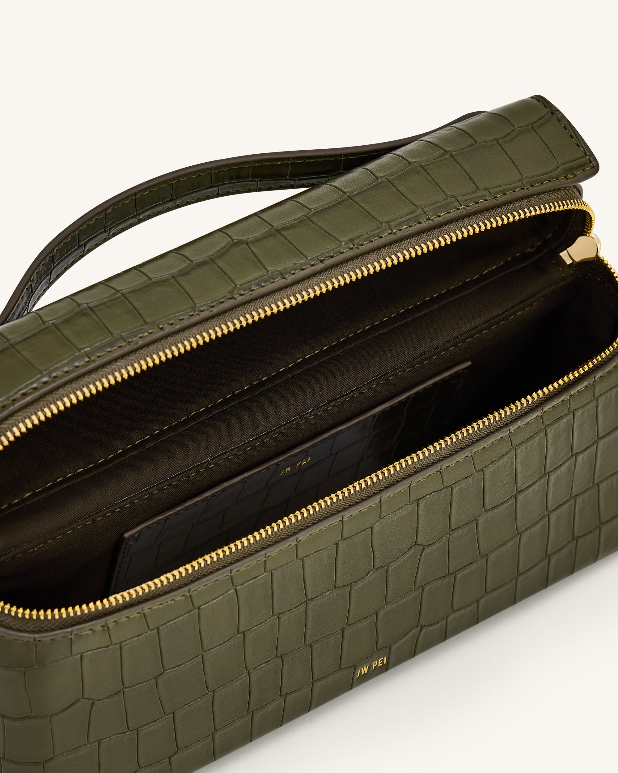 Thea Croc-Embossed Top Handle Bag - Olive Green - Image 4
