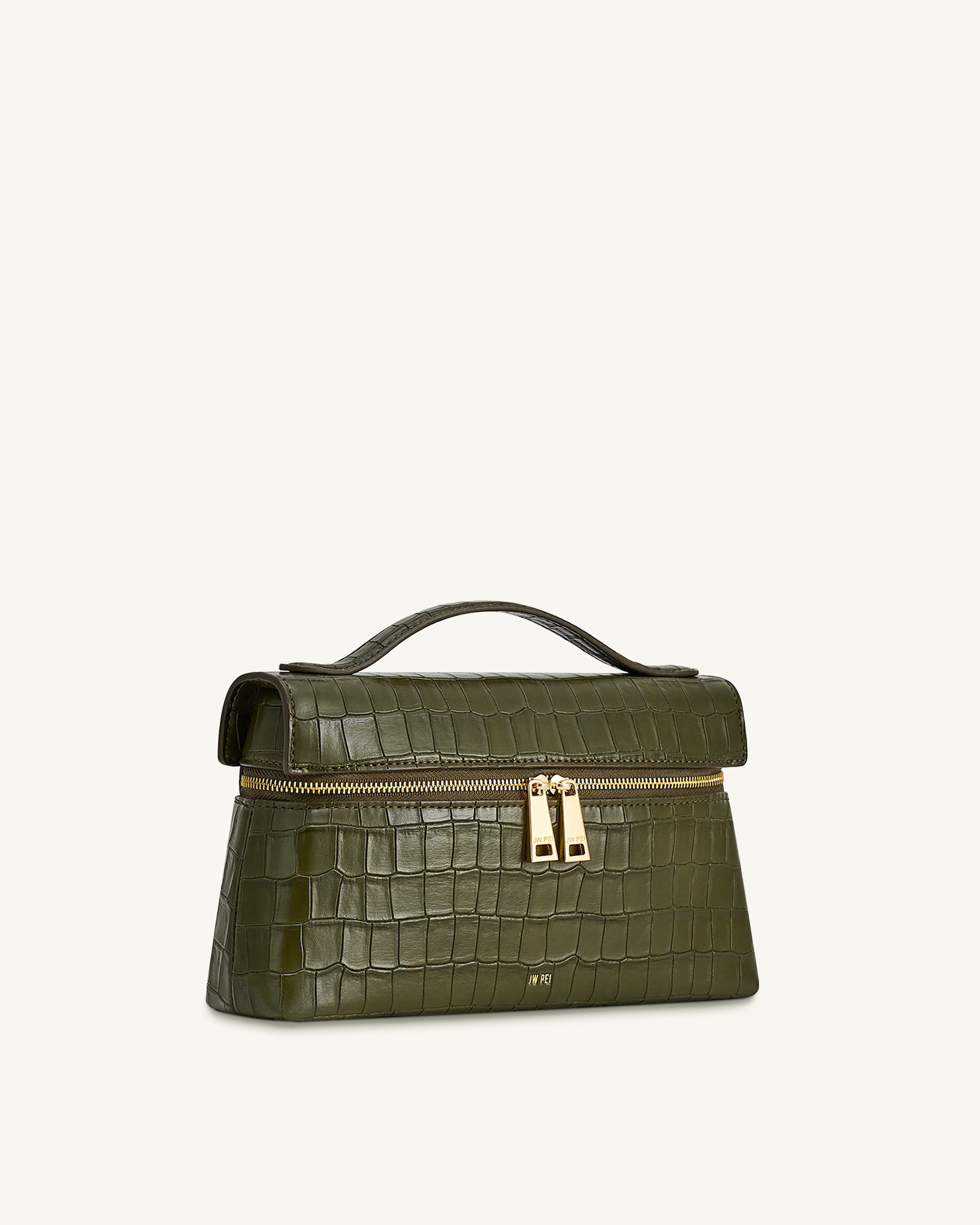 Thea Croc-Embossed Top Handle Bag - Olive Green - Image 2