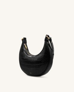 Alternative view of Carly Saddle Bag - Black Croc