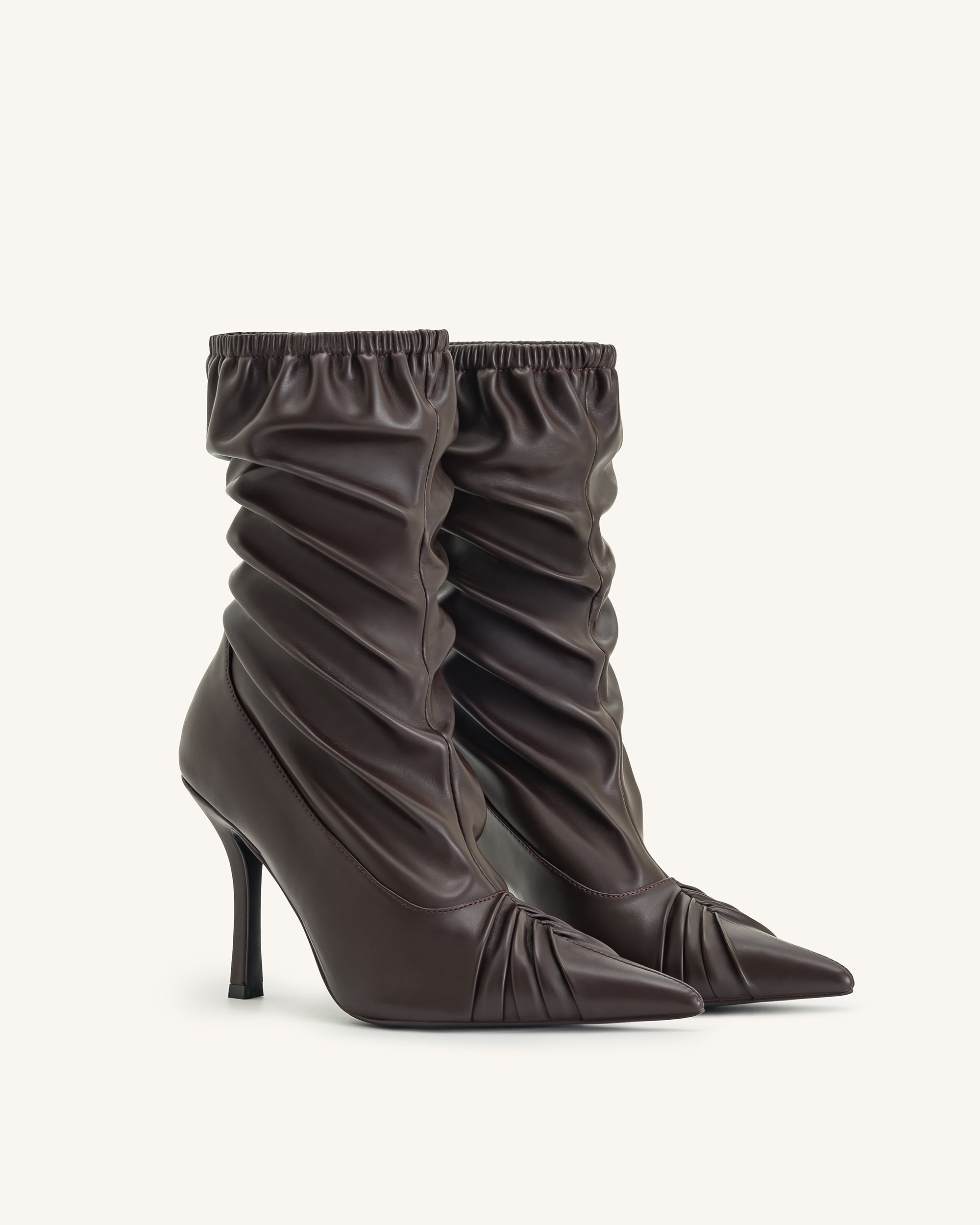 Joanne Paneled Detailing leather Ankle Boots- Burgundy - Image 3