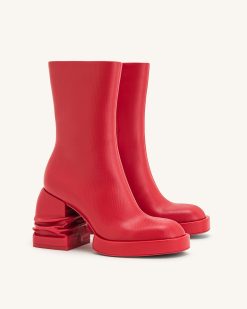 Alternative view of Saylor Round Toe Platform Ankle Boots - Red
