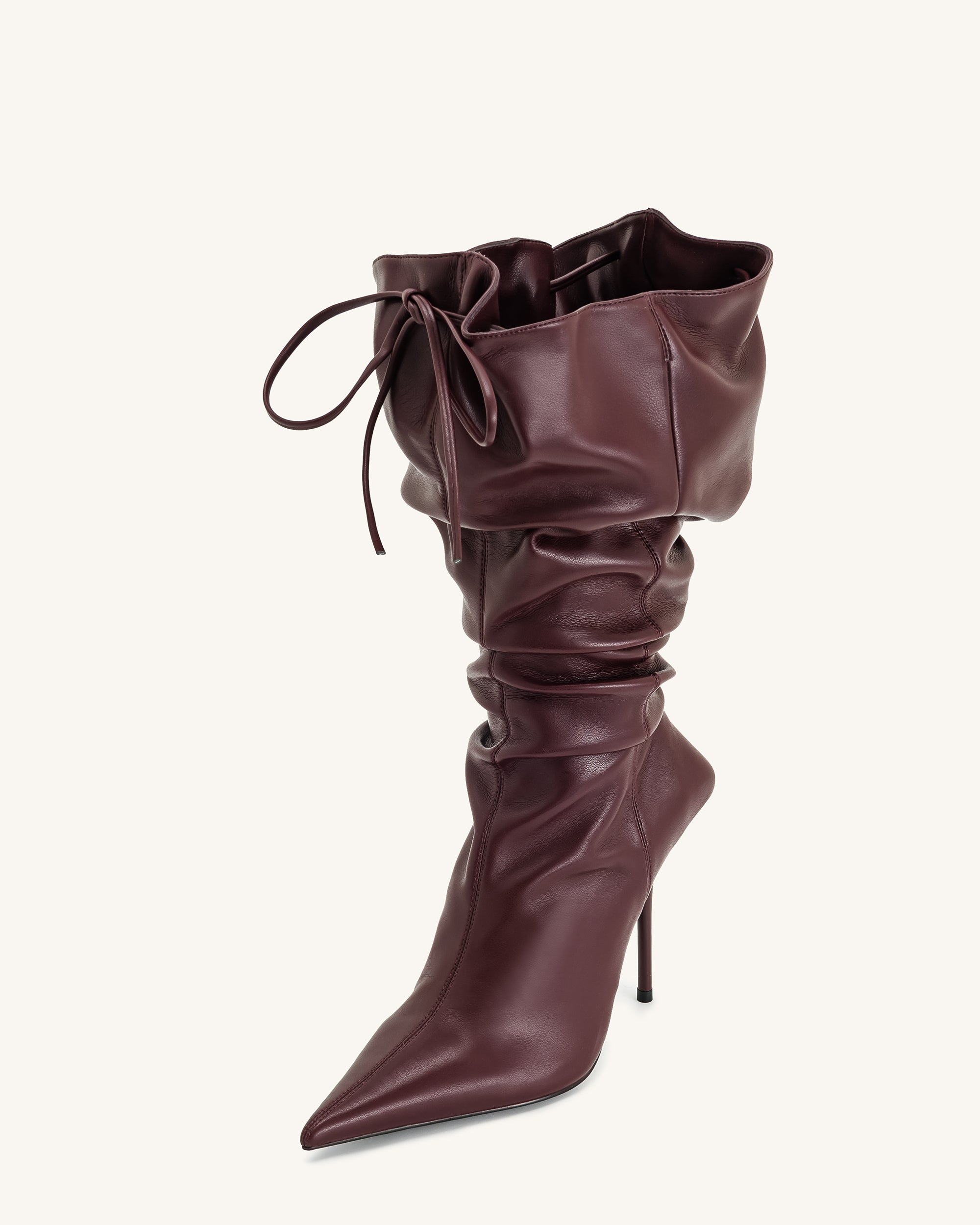 Olivia Leather High Heel Boots - Burgundy - Image 7