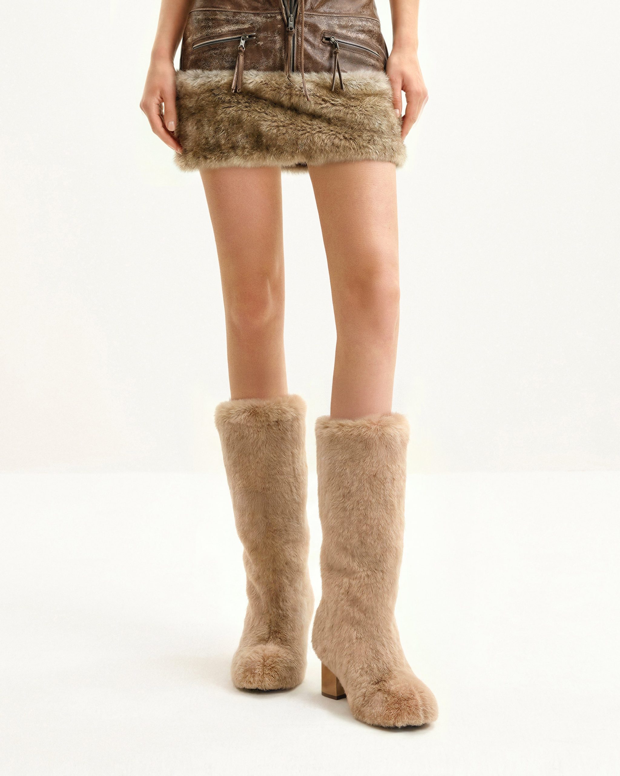 Isabella Slouchy Faux Fur Boots - Beige - Image 2