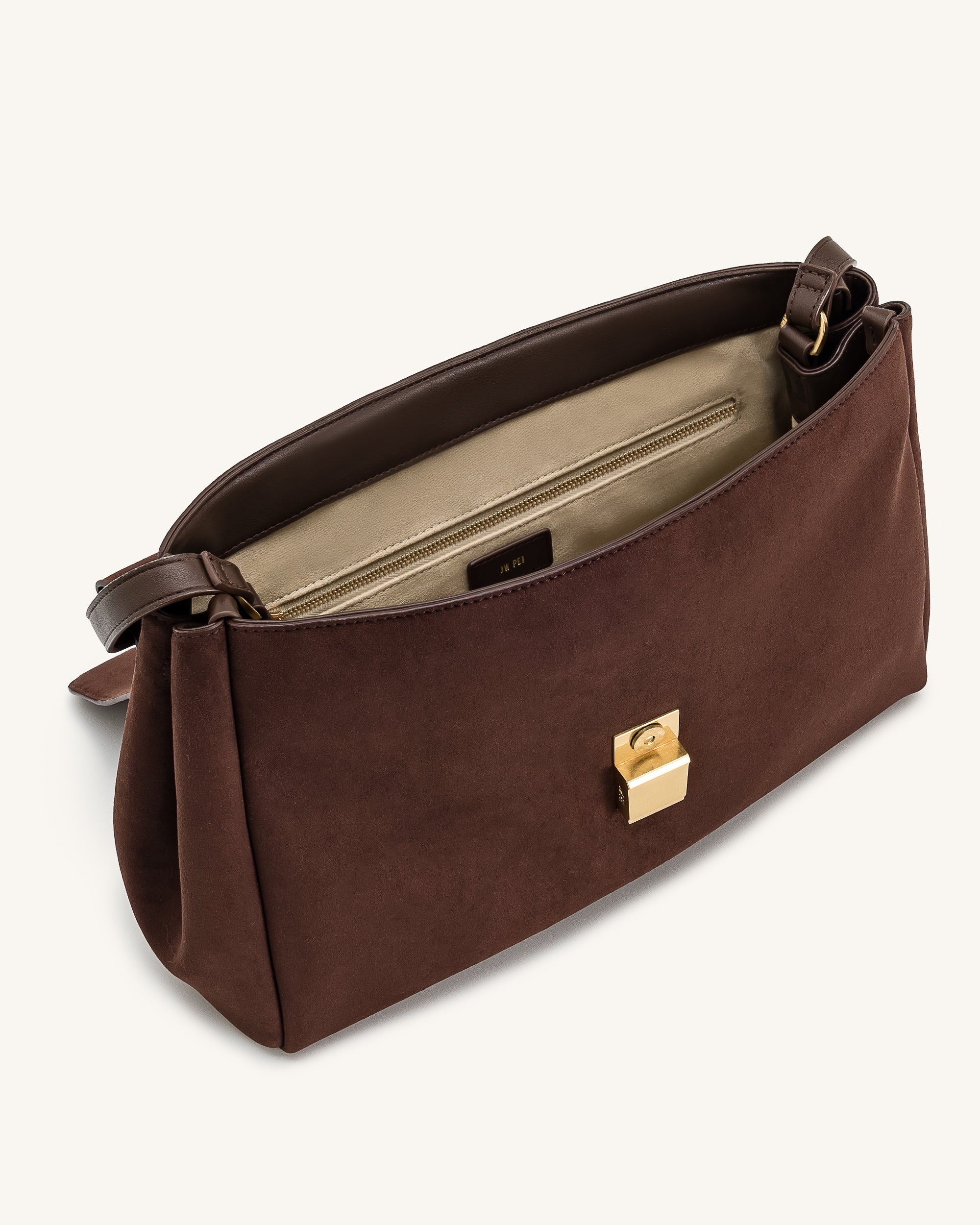 Hilary Faux Suede Shoulder Bag - Dark Brown - Image 4