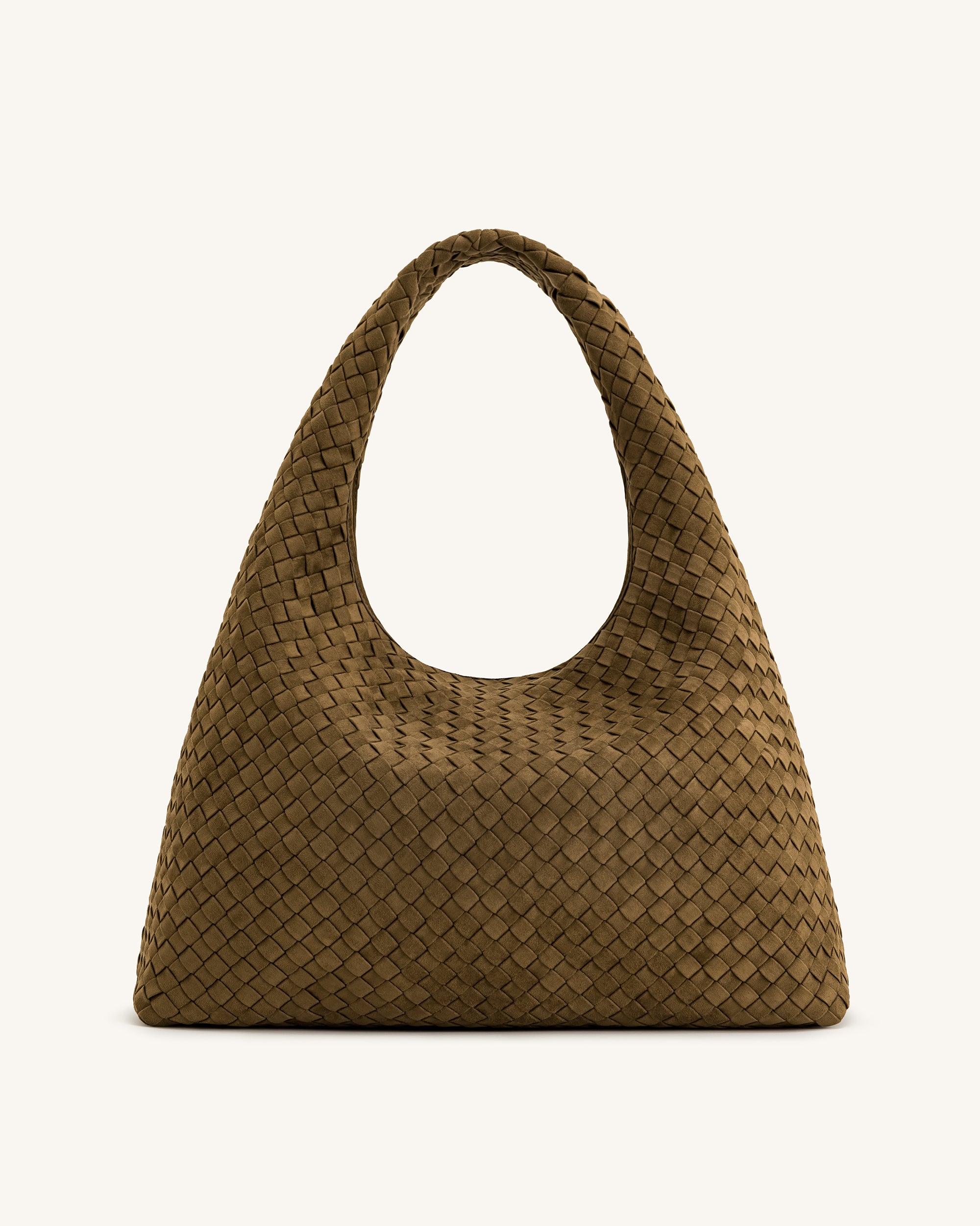 Laura Faux Suede Woven Shoulder Bag - Olive Green