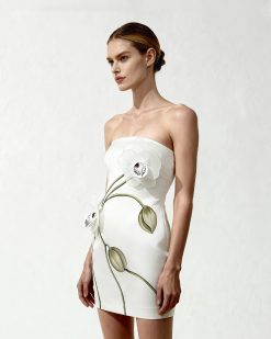 Alternative view of Orchid Appliqué Strapless Dress - White