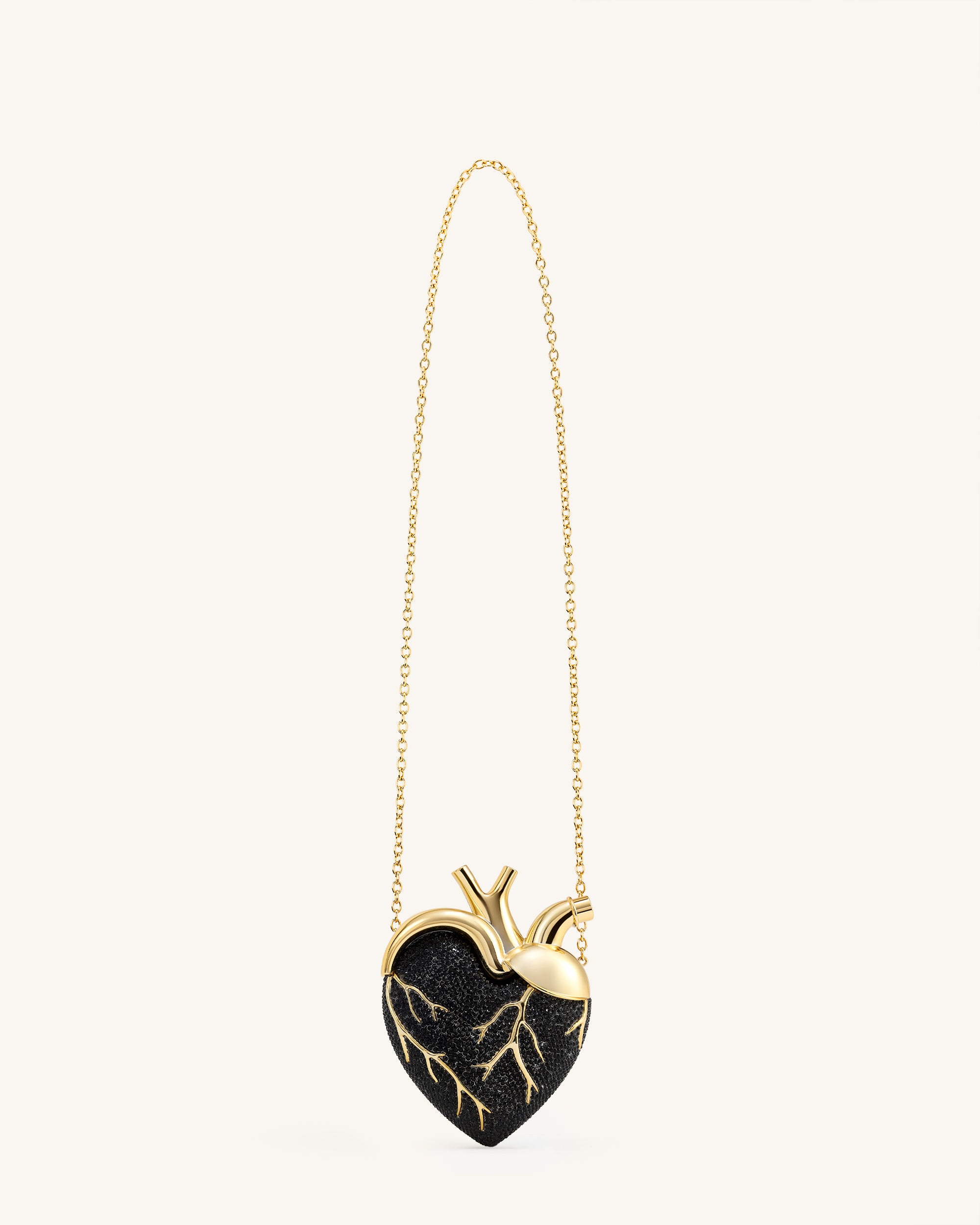 Maren Artificial Crystal Heart Shaped Bag - Black Gold - Image 2