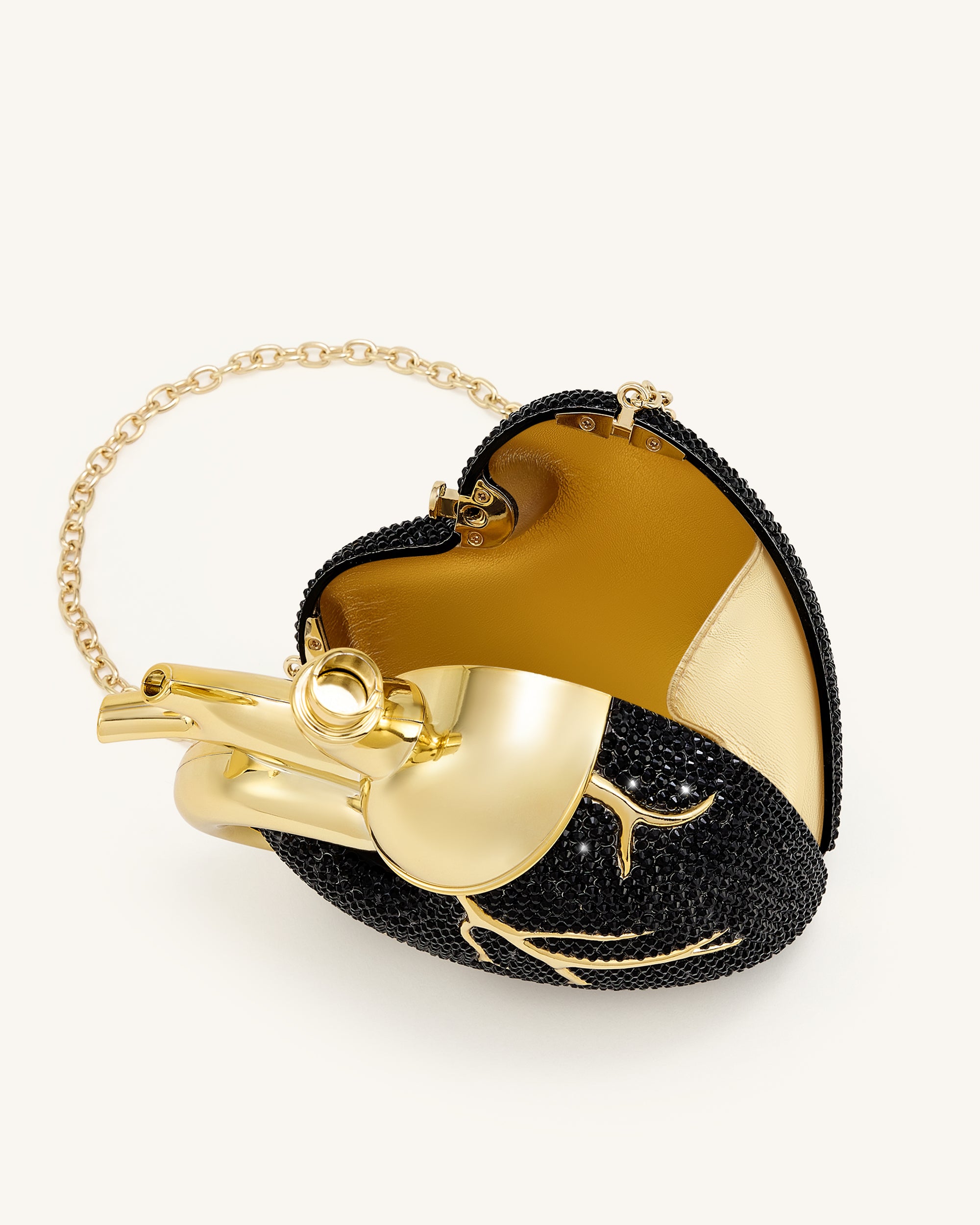 Maren Artificial Crystal Heart Shaped Bag - Black Gold - Image 5