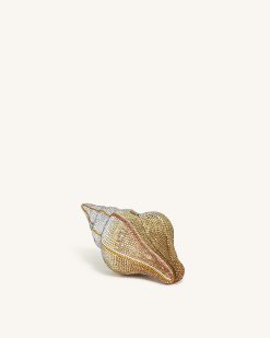 Alternative view of Conch Shape Faux Crystal Clutch - Gold