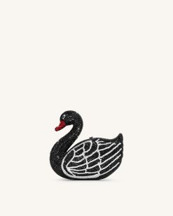 Kinsley Crystal Swan Clutch - Black