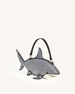 Alternative view of Nerys Artificial Crystal Shark Top Handle Bag - Black