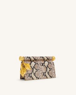 Alternative view of Holly Metal Pendant Embellished Snakeskin Clutch - Apricot