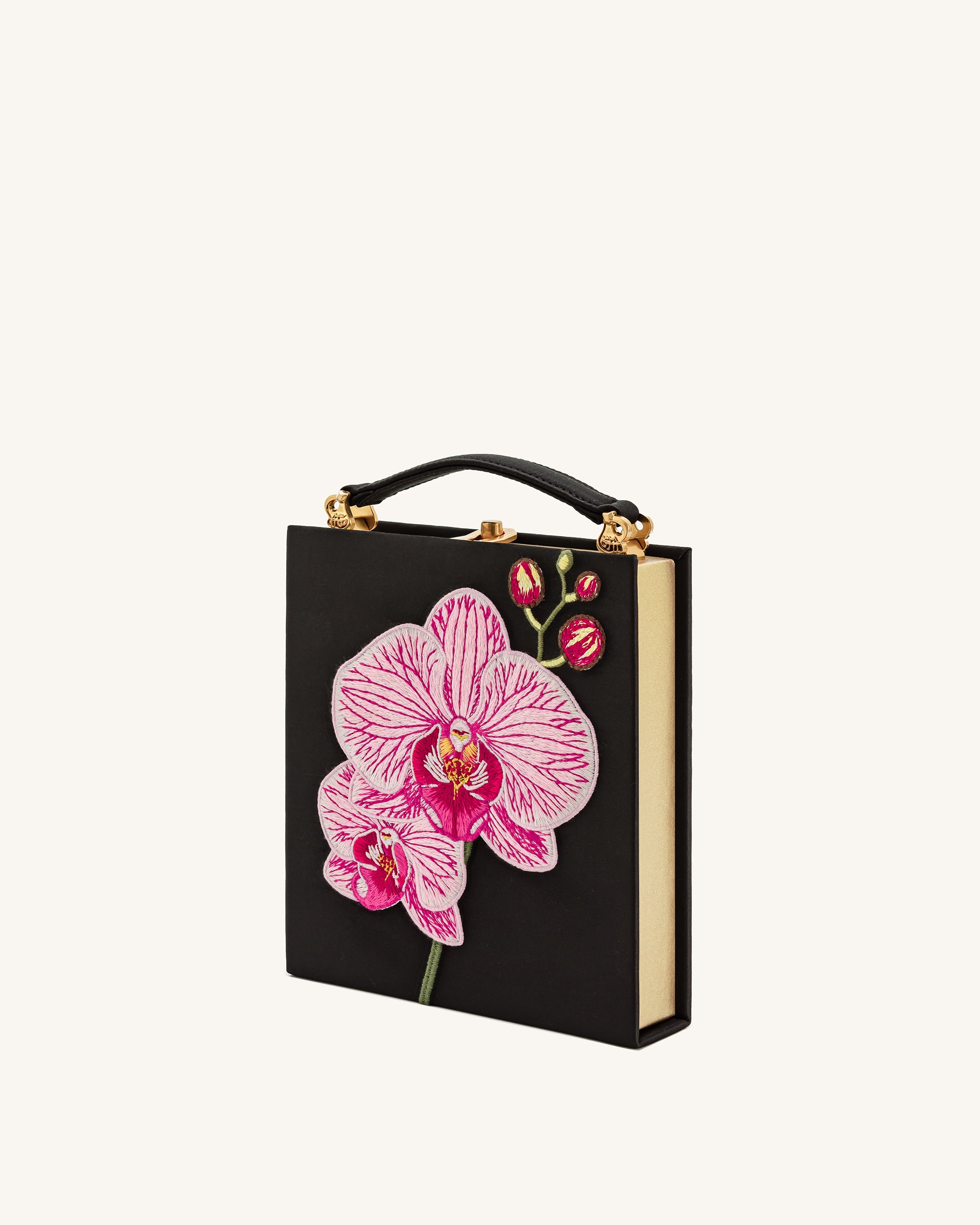 Taya Orchid Motif Book Shape Clutch Bag - Black - Image 2