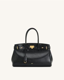 Ziva Metal Lock Decoration Tote Bag - Black