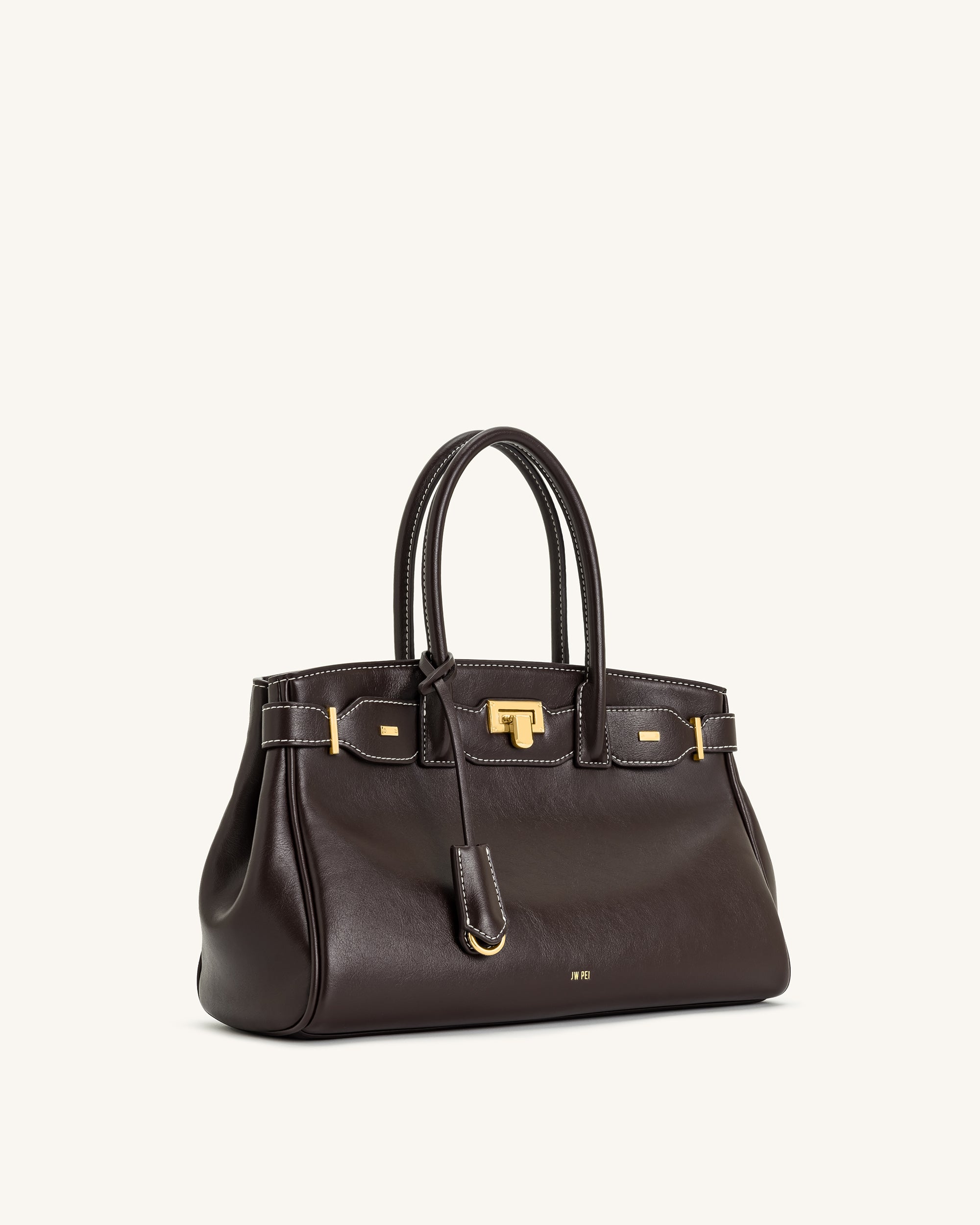 Ziva Metal Lock Decoration Tote Bag - Dark Brown - Image 2