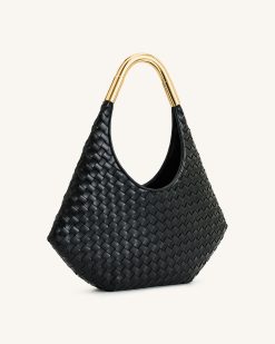 Alternative view of Olivia Hand-Woven Metal Handle Hobo Bag - Black