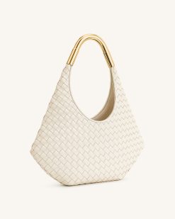 Alternative view of Olivia Hand-Woven Metal Handle Hobo Bag - White