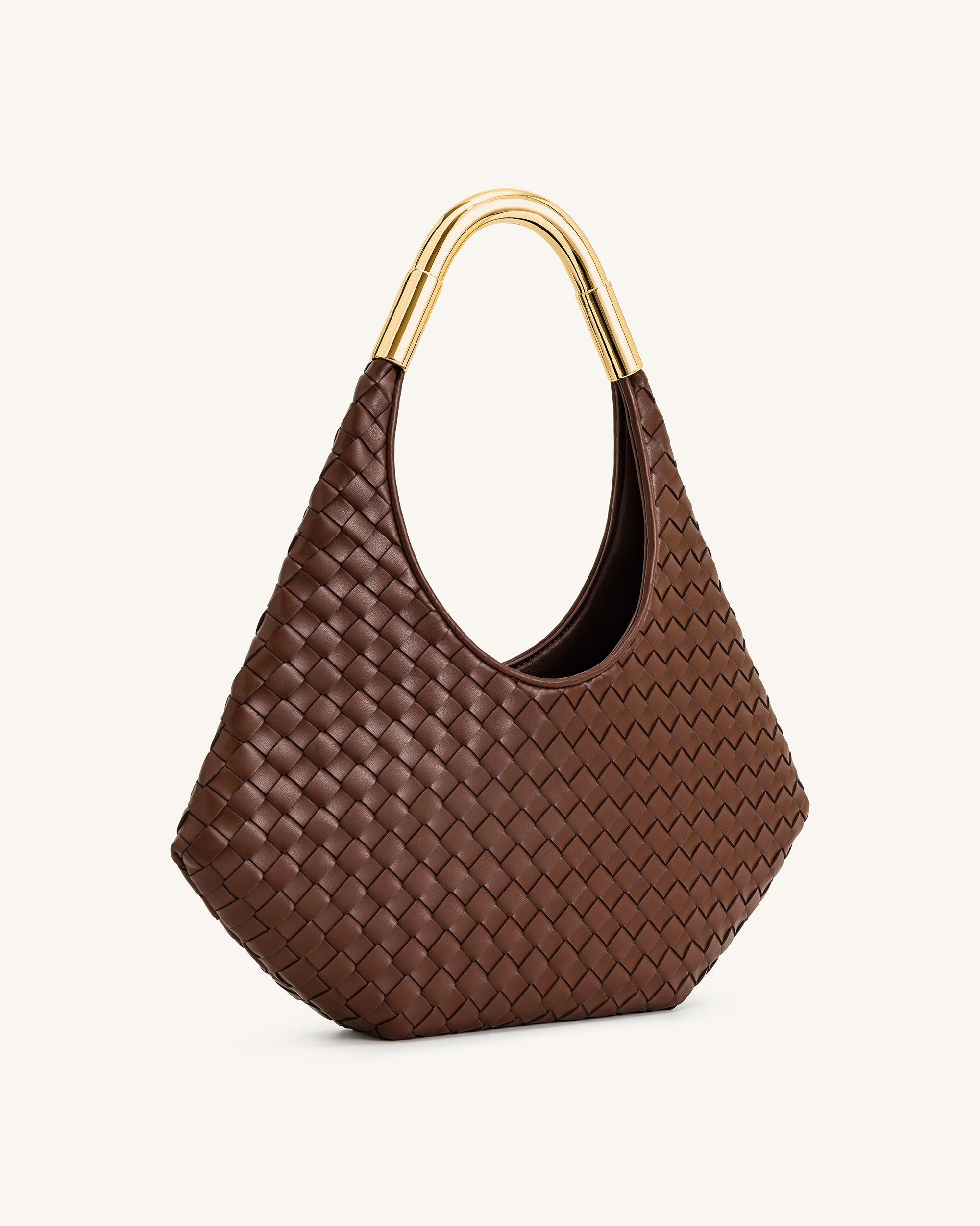 Olivia Hand-Woven Metal Handle Hobo Bag - Brown - Image 2