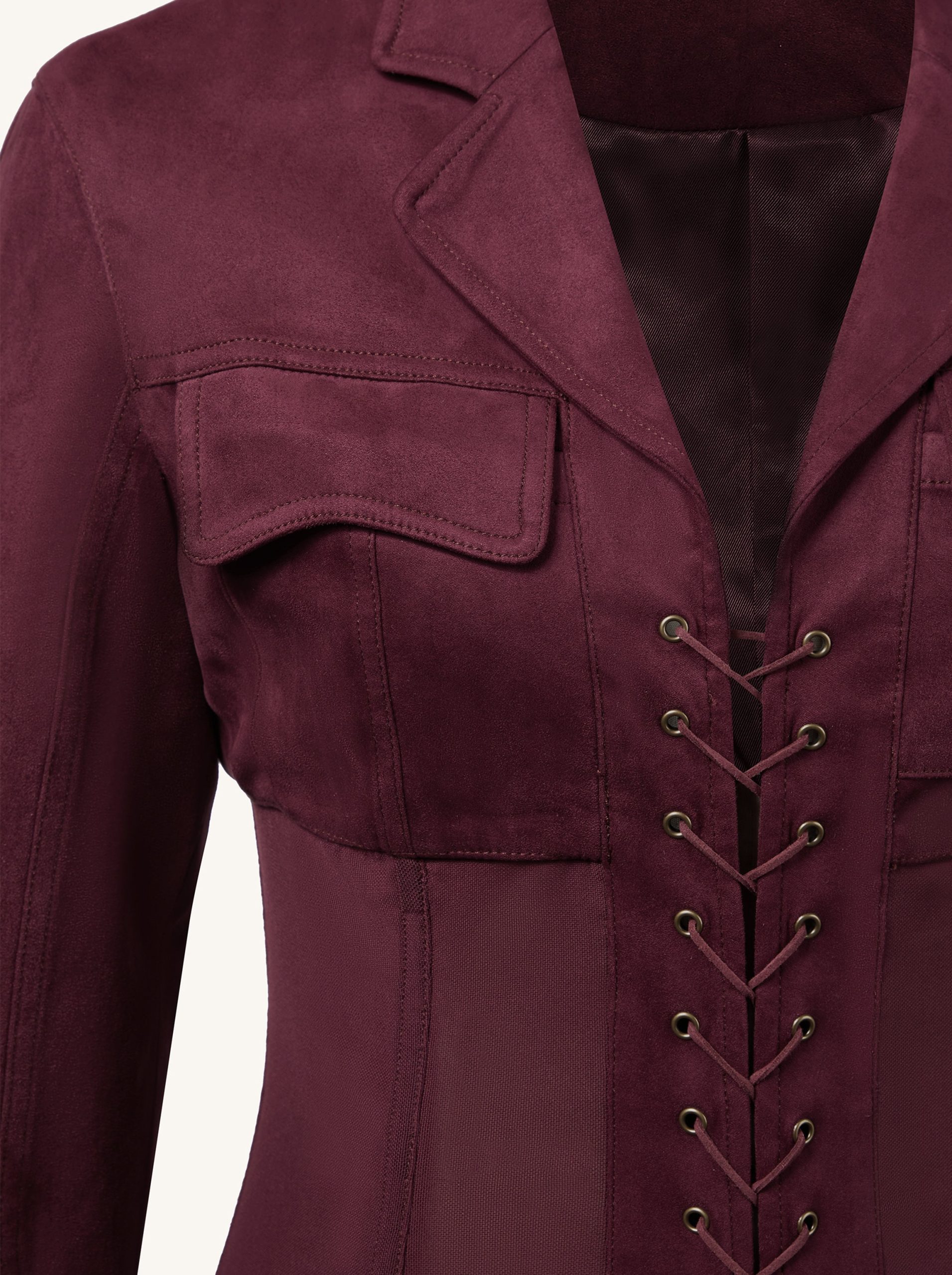 Faux Suede Corset Jacket Mini Dress - Claret - Image 7