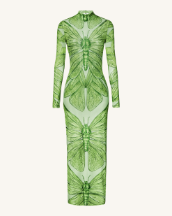 Alternative view of Emerald Dragonfly Sheer Mesh Gown - Green
