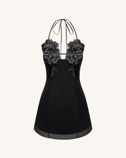 Alternative view of Flower Embroidered Mini Dress - Black