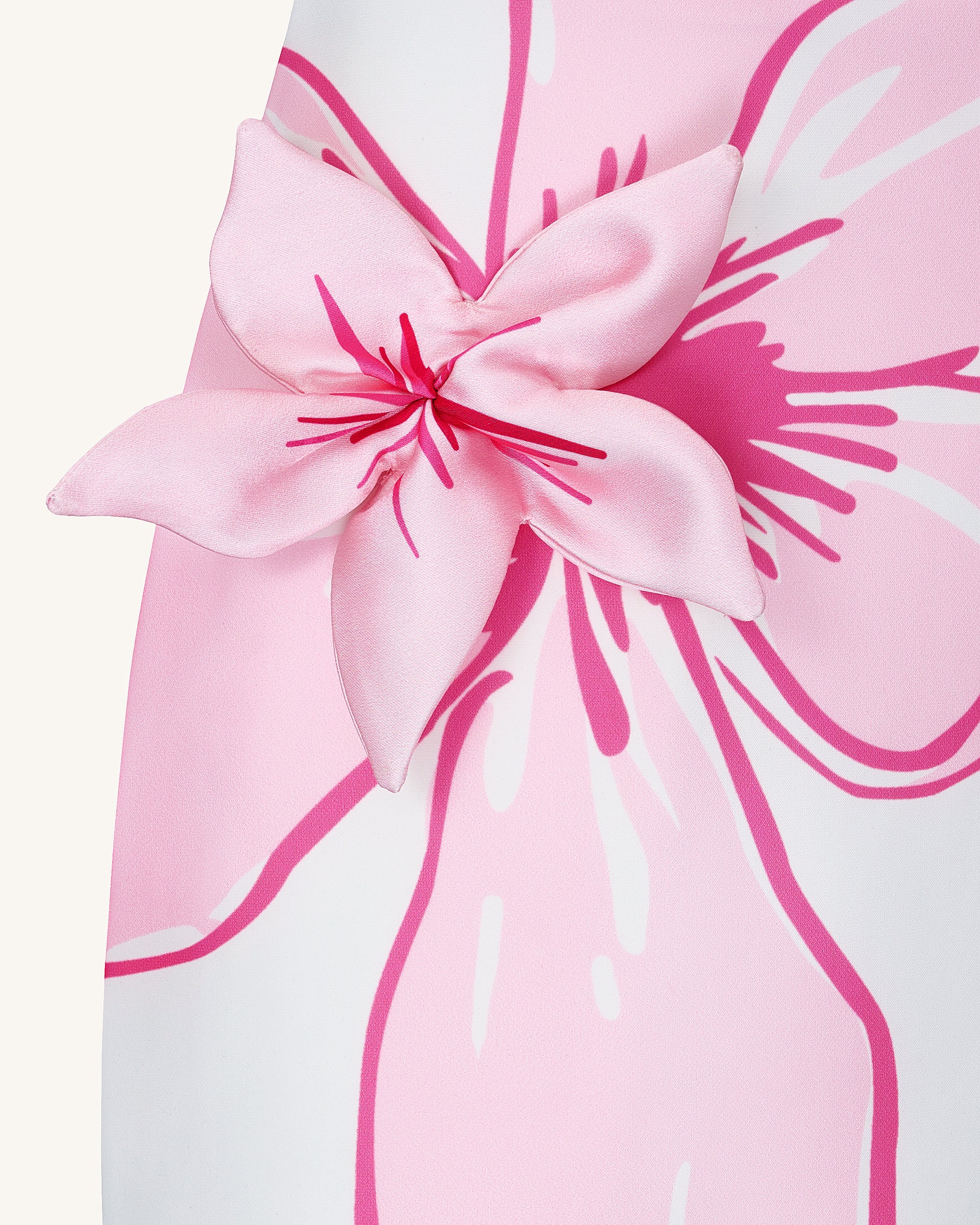 Mini Dress with Pink Floral Appliqués - White/Pink - Image 5