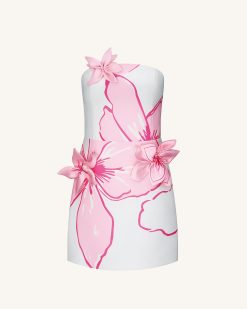 Alternative view of Mini Dress with Pink Floral Appliqués - White/Pink