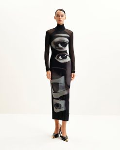 Sophia Eye Print Mesh Dress - Black/White