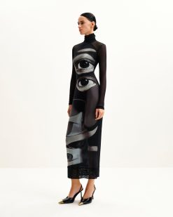 Alternative view of Sophia Eye Print Mesh Dress - Black/White